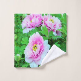 Elegante Rosa Tree Peony Blume mit Gelbzentrum Waschlappen