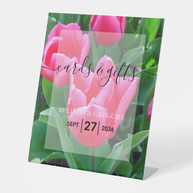 Elegante rosa Tulips Hochzeiten Karten und Geschen Sockelschild (Vorderseite)