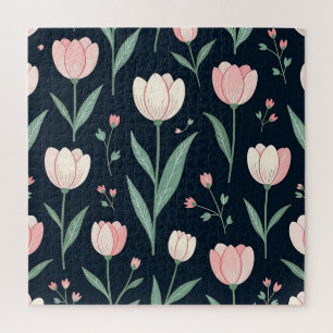 Elegante rosa Tulpen Blumen nahtloses Muster Puzzle
