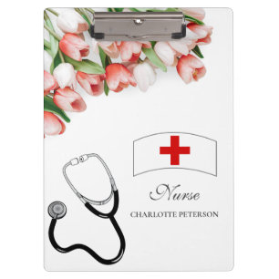 Elegante rosa Tulpen-Blumen- & Stethoskop-Nurse Klemmbrett