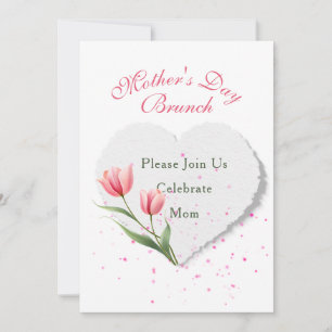 Elegante rosa Tulpen & Papier-Herz-Einladung Karte