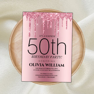 Elegante Rosa Überraschung Geburtstagsparty Einlad Einladung