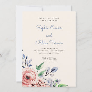 Elegante, rosa und blau-blumengelbe Hochzeit Einladung