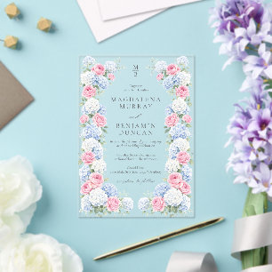 Elegante rosa und blaue florale Regency-Gartenhoch Acryleinladungen