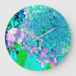 Elegante rosa und blaue Limelight-Hortensie Große Wanduhr