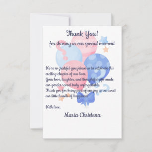 Elegante rosa und blaue Luftballons zur Geschlecht Dankeskarte
