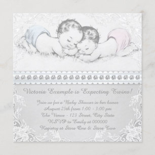 Elegante rosa und blaue Zwilling-Baby-Party Einladung