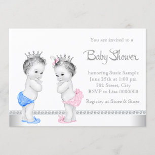 Elegante rosa und blaue Zwillinge-Baby-Party Einladung