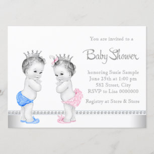 Elegante Rosa und Blue Twins Baby Dusche Einladung