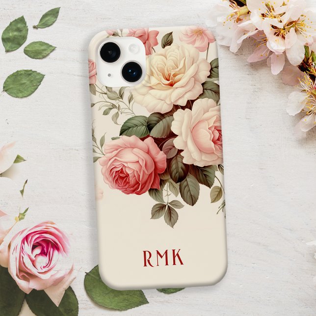 Elegante Rosa- und Blush-Rose mit Monogramm Case-Mate iPhone Hülle (Von Creator hochgeladen)
