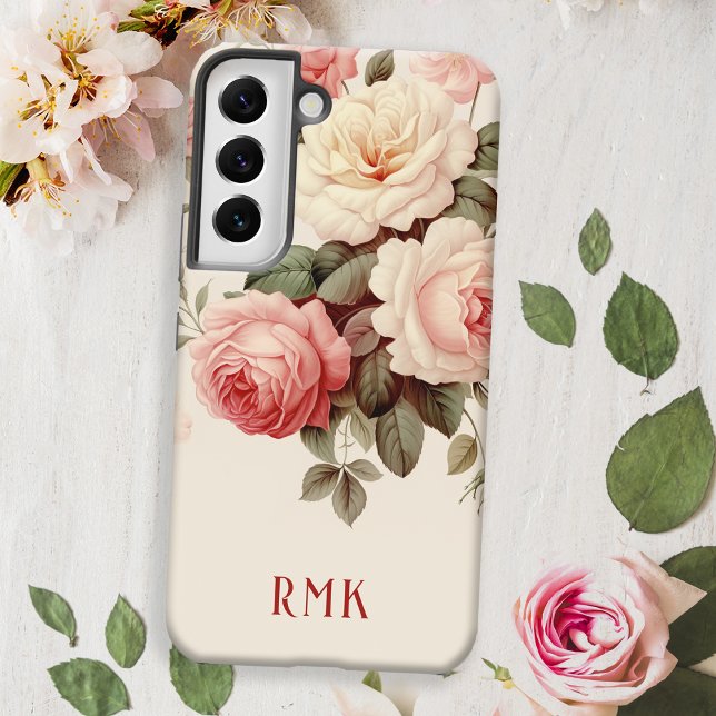 Elegante Rosa- und Blush-Rose mit Monogramm Samsung Galaxy Hülle (Von Creator hochgeladen)
