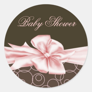 Elegante Rosa- und Braun-Babydusche Runder Aufkleber