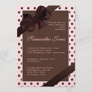 Elegante Rosa und Brown Polka Dot Geburtstagsparty Einladung