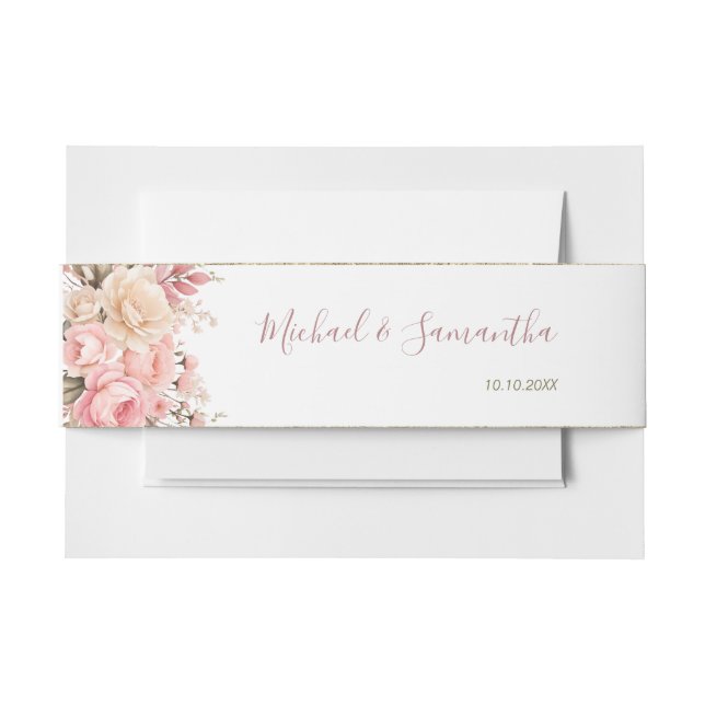 Elegante Rosa- und Elfenbeinhochzeit - Rose Einladungsbanderole (Vorderseite Beispiel)