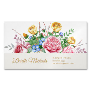 Elegante Rosa und Gelbe Frühling Rose Floral Magnetische Visitenkarte