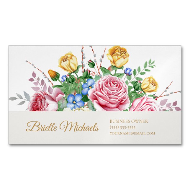 Elegante Rosa und Gelbe Frühlingsblüte Rose Magnetische Visitenkarte (Vorderseite)