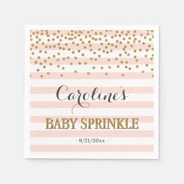 Elegante Rosa und Gold Confetti Baby Girl Sprinkle Serviette (Vorderseite)