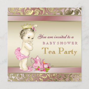 Elegante Rosa und Gold Girls Tea Party Kinderdusch Einladung