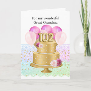 Elegante rosa und goldene 102. Geburtstagstorte Karte