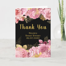 Elegante rosa und goldene Blumen Sweet Sixteen