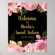 Elegante rosa und goldene Blumen Sweet Sixteen