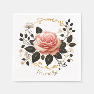 Elegante rosa und goldene florale Kunst personalis Serviette