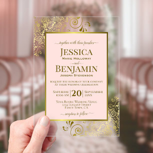 Elegante Rosa- und Goldene Hochzeitstext-Hochzeit Acryleinladungen