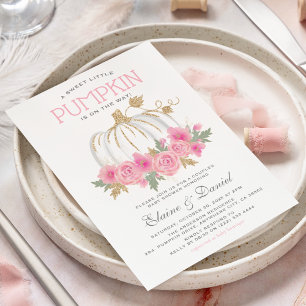 Elegante rosa und goldene Paarpürzelchen-Baby-Part Einladung