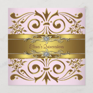 Elegante rosa und goldene Quinceanera-Einladungen Einladung