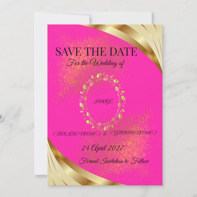 Elegante rosa und goldene Save-the-Date-Karte Save The Date (Vorderseite)