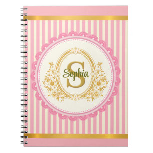 Elegante rosa und goldene Streifen und vintage Mon Notizblock