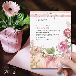 Elegante rosa und goldene Wasserfarben-Kürbis-Baby Einladung