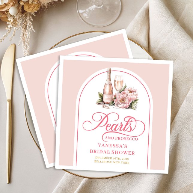 Elegante Rosa- und Goldperlen-Einladungsserviette  Serviette (Elegant Blush and Gold Pearls Bridal Shower Napkin)