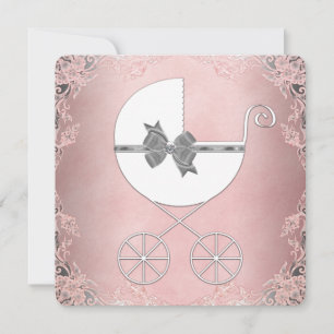Elegante rosa und graue Babyparty für Mädchen Einladung