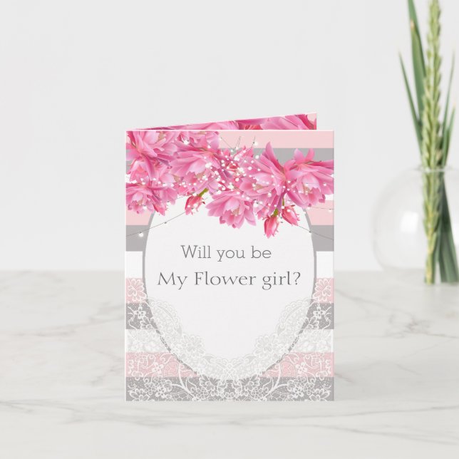 Elegante, rosa und graue, florale Hochzeit Dankeskarte (Vorderseite)