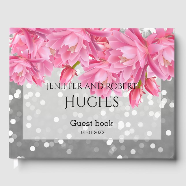 Elegante, rosa und graue, florale Hochzeit Gästebuch (Vorderseite)
