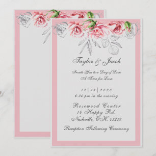 Elegante rosa und graue florale Schrift Hochzeit Einladung
