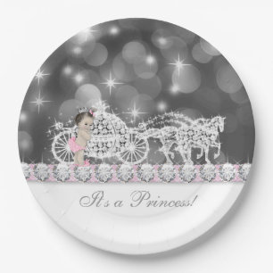 Elegante rosa und graue Prinzessin Baby Shower Pappteller