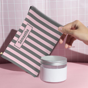 Elegante rosa und graue Streifen Minimalistischer  Zubehörtasche