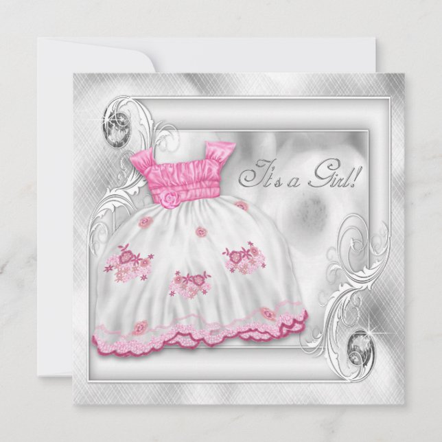 Elegante Rosa und Gray Baby Dusche Einladung (Vorderseite)
