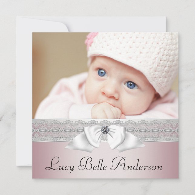 Elegante Rosa- und Gray-Geburtshinweise Ankündigung (Vorderseite)