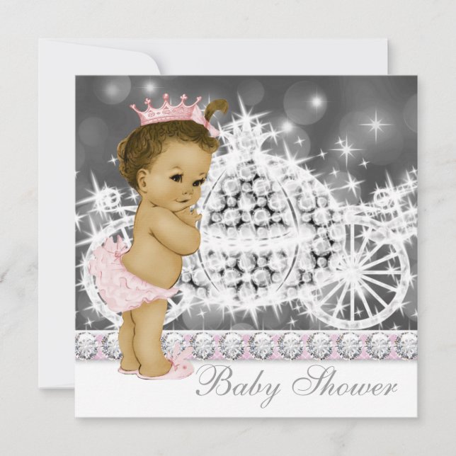 Elegante Rosa und Gray Princess Baby Dusche Einladung (Vorderseite)