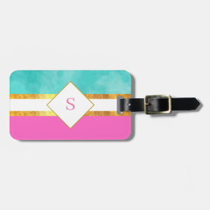 Elegante rosa und grüne Streifen mit Monogramm Gepäckanhänger