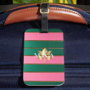 Elegante rosa und grüne Streifen Mit Monogramm Gepäckanhänger