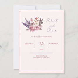 "Elegante rosa und Lila Blumenhochzeit" Einladung