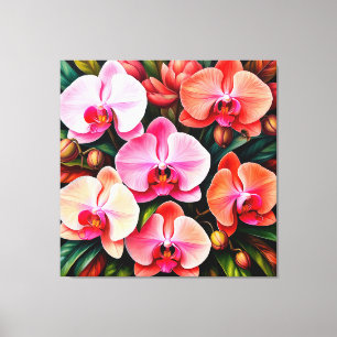 Elegante rosa und orange Orchideenblumenanordnung Leinwanddruck