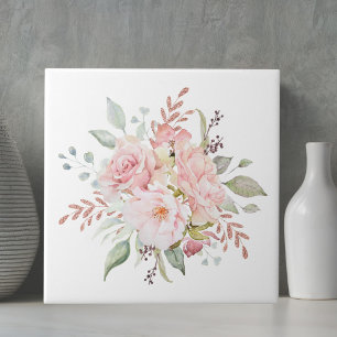 Elegante Rosa und Peony Floral Bouquet Fliese