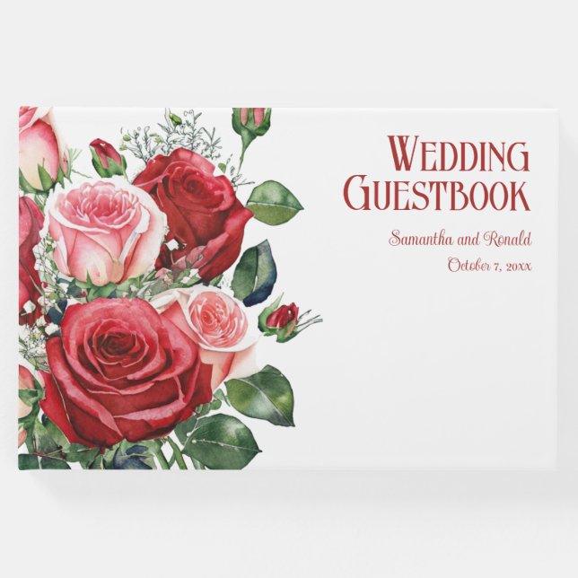 Elegante Rosa- und Rosenhochzeiten Gästebuch (Vorderseite)