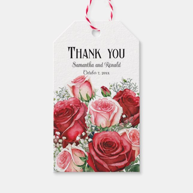 Elegante Rosa- und Rosenhochzeiten Geschenkanhänger (Vorderseite)