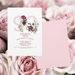 Elegante rosa und rote Rose 90. Geburtstagsfeier I Einladung